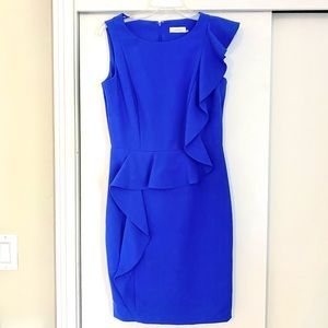 Calvin Klein Asymmetrical Ruffle Sheath Dress